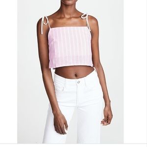 Donni Pink White Striped Cropped Tie Tank